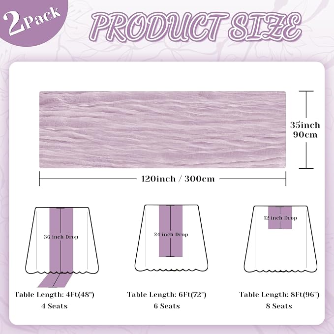 2 Pack Cheesecloth Table Runner, 120 Inch Lavender Purple Table Runner | 10 Ft - Image 2