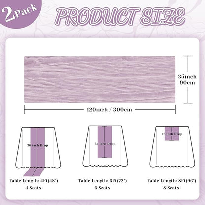 2 Pack Cheesecloth Table Runner, 120 Inch Lavender Purple Table Runner | 10 Ft - Image 2