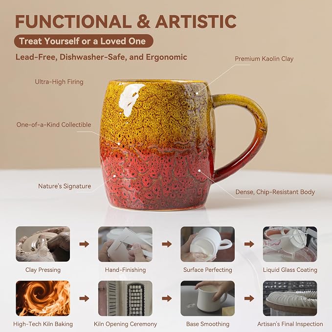 Handmade 22oz Ceramic Coffee Mug, Ergonomic Large Handle, Ideal Gift - Image 7