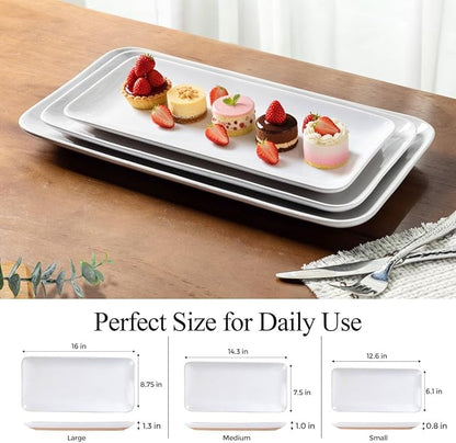 AmorArc Ceramic Serving Platter,Rectangular 16"/14.3"/12.6" inch Serving Dishes for Party Entertaining,Stoneware Serving Trays for Turkey,Salad,Microwave&Dishwasher Safe-Set of 3-White