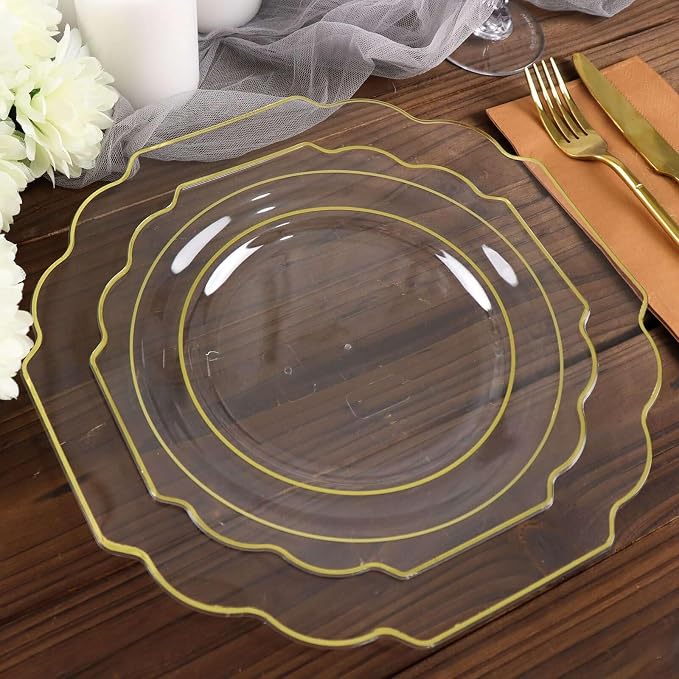 Clear Hard Plastic Dessert Plates, 50 Pack 8" Disposable Round Baroque Plates - Image 6