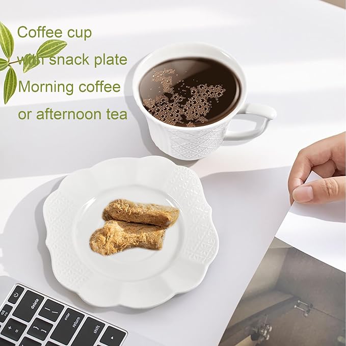 12 Pieces 6 oz Tea Cup and Saucer Set, Cappuccino Latte Americano Coffee Cup - Image 7
