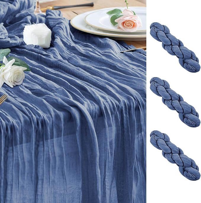 Cheesecloth Table Runner Blue 10FT Boho Gauze Runner, 3 Pack | 120 Inch Cheese by Wokceer