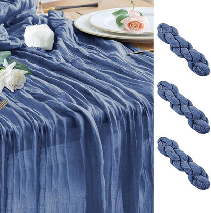 Cheesecloth Table Runner Blue 10FT Boho Gauze Runner, 3 Pack | 120 Inch Cheese by Wokceer