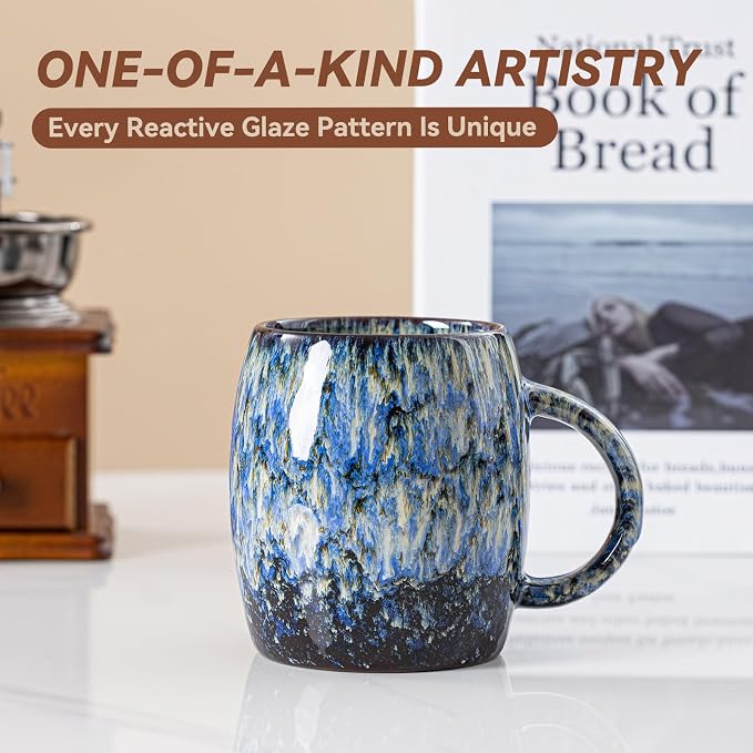 Unique Reactive Glaze Ceramic Coffee Mug - 14 oz Large Coffee Cup - Image 2