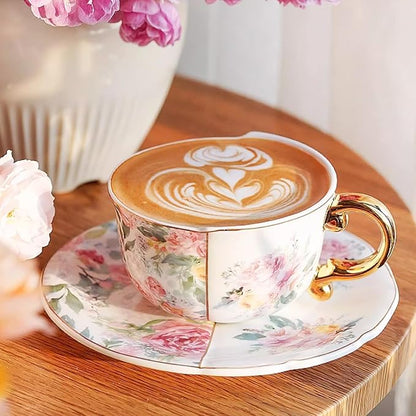 KAMMAK Tea Cups and Saucers Set of 2, Fine Bone China Coffee Cups, YX011 | - Image 5