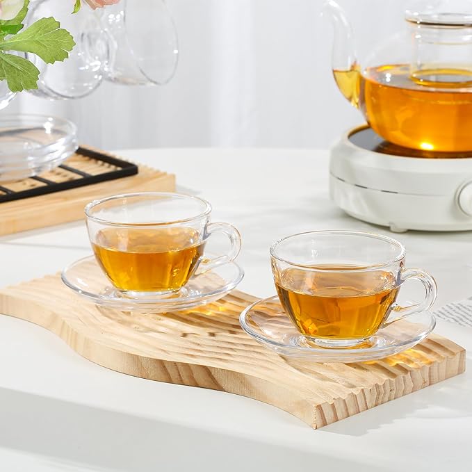 Glass Teacup and Saucer Set, 6 Pack Coffee Mug - Image 2