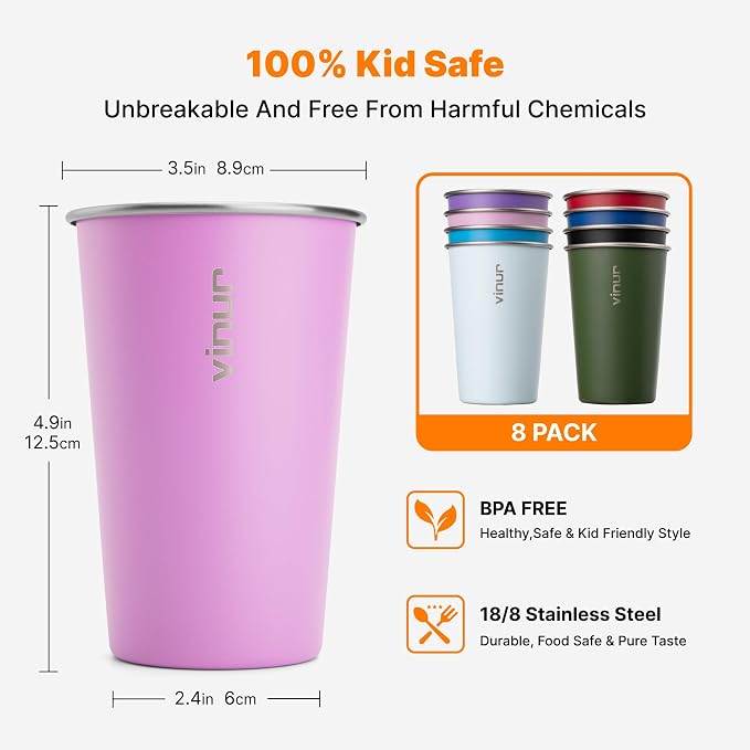 Stainless Steel Cups-16 oz Colorful Stackable Metal Drinking Glasses 8 Pcs | 16 - Image 3