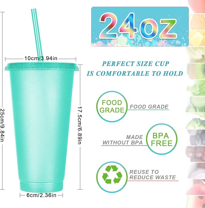 Honeydak 30 Pack Tumbler with Straw and Lid Bulk Glitter Plastic Cups Water - Image 2