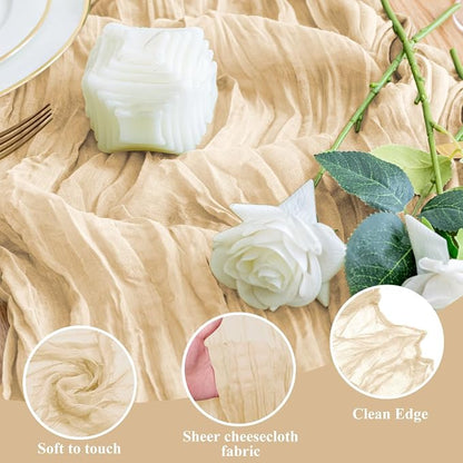 Cheesecloth Table Runner Sand 10FT Boho Gauze Runner - Image 3