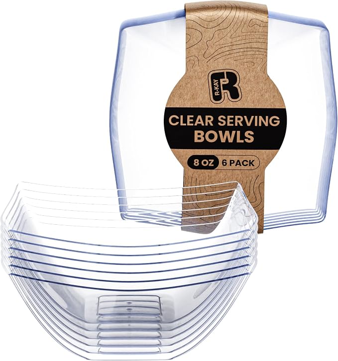 R-kay 6 Pack Square Small Plastic Serving Bowls 8 oz by R-KAY