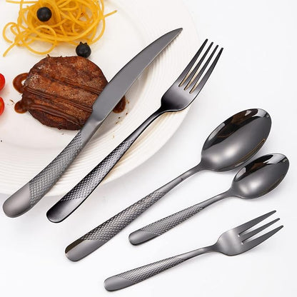 A·HOUSEWARE Black Silverware Hammered Flatware Kichen Stainless Steel Cutlery - Image 2