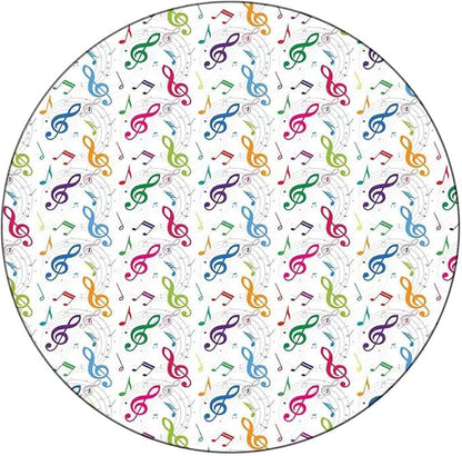 Round Tablecloth, Music Decor Tablecloth for Side Table, Notes on Circle Shape Geometric Background Carnival, Fit Round Tables 32inch Diameter, for Indoor Outdoor Fits, Multy