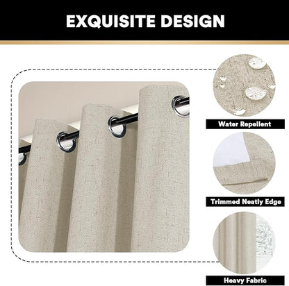 PrinceDeco Linen Blackout Curtains 108 Inches Long Faux Linen Blackout Curtains for Bedroom Extra Wide Curtains for Sliding Glass Doors Extra Wide Patio Door Curtains,W100 X L108 Inch,Cobblestone