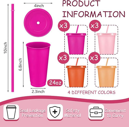 Skylety 12 Pcs Pink Orange Plastic Cups - Image 2