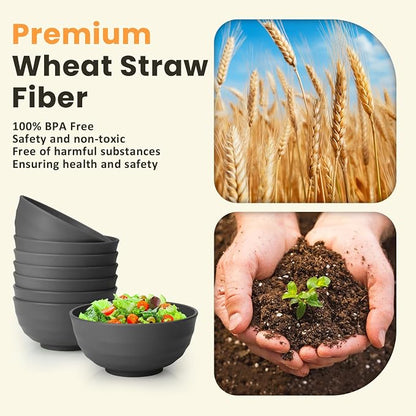 Wheat Straw Bowls Set of 8, 60oz Extra Large Unbreakable Bowls - Image 3