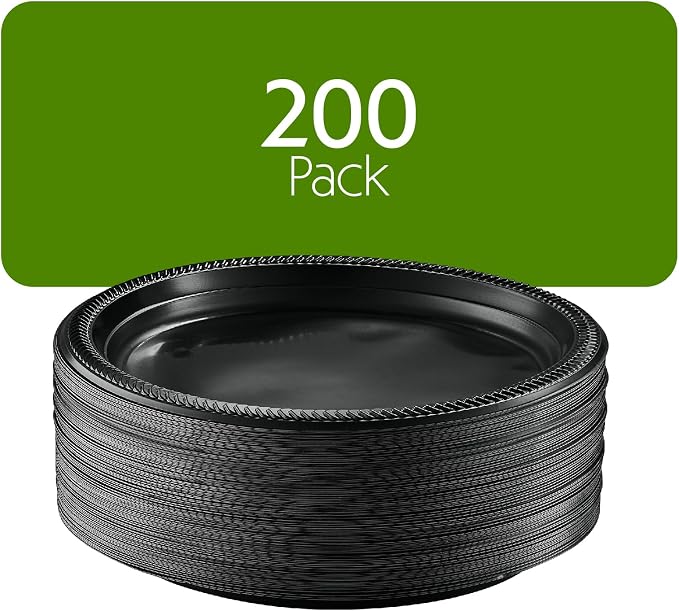 PLASTICPRO 100 PCS Black Plastic Plates Light Weight 10'' Inch Plastic Dinner - Image 6