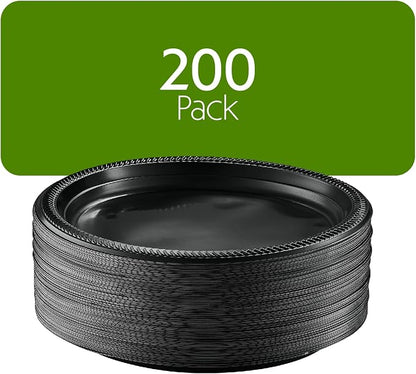 PLASTICPRO 200 PCS Black Plastic Plates Light Weight 10'' Inch Plastic Dinner - Image 6