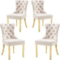 KCC Velvet Dining Chairs Set of 4, Upholstered High-end Tufted Dining Chair with Nailhead Back Ring Pull Trim Stainless Steel Legs, Contemporary Nikki Collection Modern Style for Kitchen, Beige