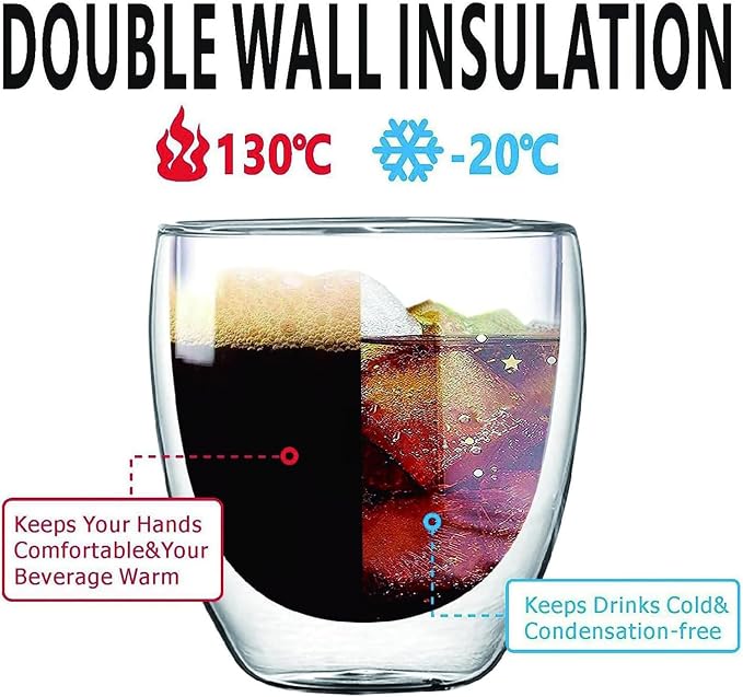 5.5oz Glass Coffee Mugs Set of 4, Double Walled Espresso Cups - Image 3