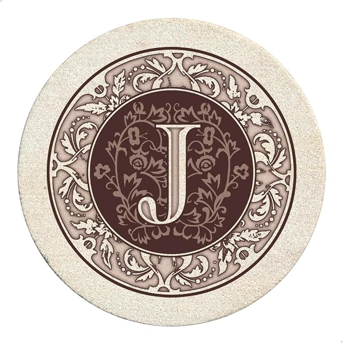 Thirstystone Monogram Round Natural Sandstone Coaster 4 Pack | 4" Diameter by Thirstystone