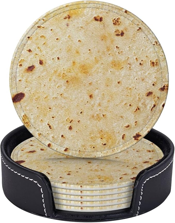 Tortilla Coasters for Drinks Set of 6, Round Leather Coaster by Unknown