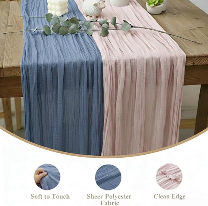 Cheesecloth Table Runner 6 Pack Dusty Pink and Dusty Blue, Boho Gauze Table - Image 6