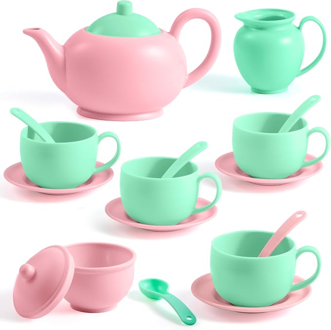 JOYIN 18PCS Pretend Tea Party Set, Plastic Tea Set, Mini Kitchen by JOYIN