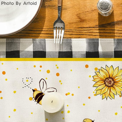 Artoid Mode Buffalo Plaid Sunflower Gnome Bee Summer Table Runner, Seasonal - Image 7