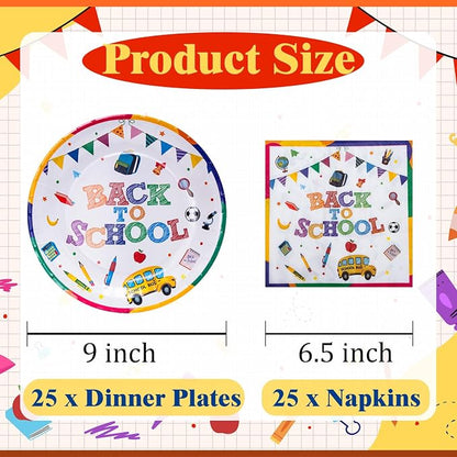 40 Pcs Back to School Paper Plates and Napkins Party Supplies Set, 9-inch - Image 2