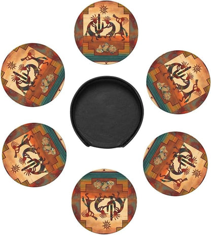 6 Pcs Southwest Kokopelli Native American Leather Coasters - Image 7