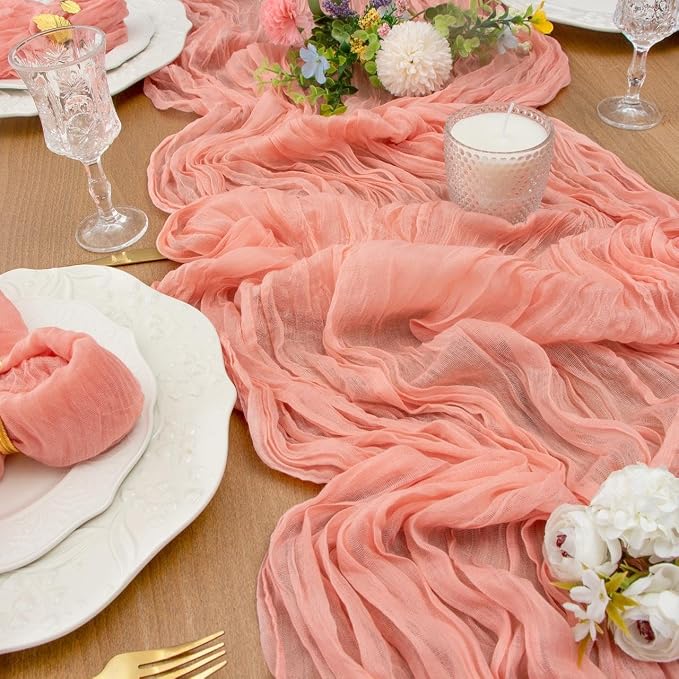 Pink Cheesecloth Table Runner Girl Baby Shower Bridal Decorations | 35x120 - Image 6