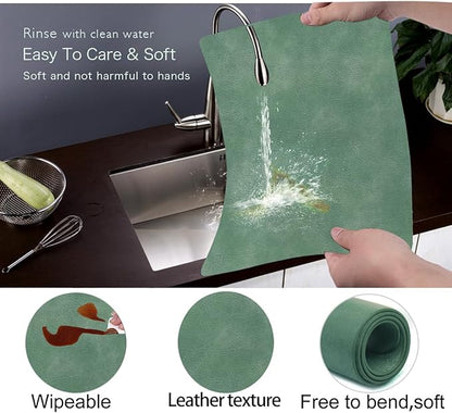 Faux Leather Reusable Table mats Set of 6,Waterproof&Stain-Resistant Place Mats,Heat-Resistant&Non-Slip Placemats for Indoor Outdoor Patio Table Kitchen and Kids,12''x17(Avocado Green)