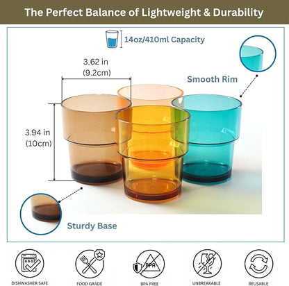 14 oz Plastic Stackable Drinking Tumblers, Dishwasher Safe, Durable - Image 8