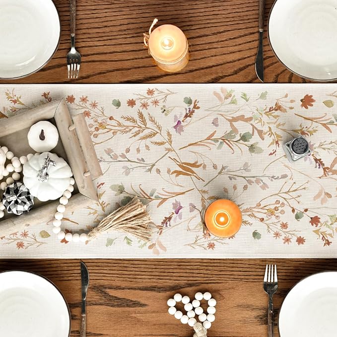 Artoid Mode 210 GSM Fall Table Runner 13x60 Inch Home Party Decor | Floral - Image 7