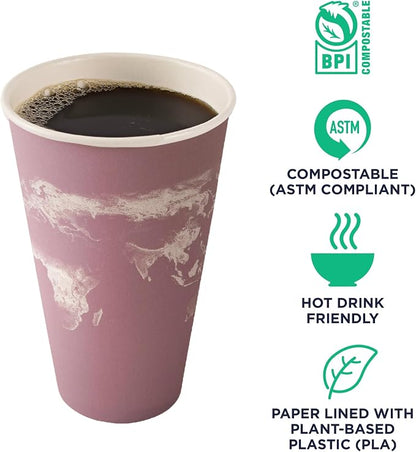 ECO PRODUCTS Compostable Disposable World Art 16oz Large Coffee Cups, Renewable - Image 4