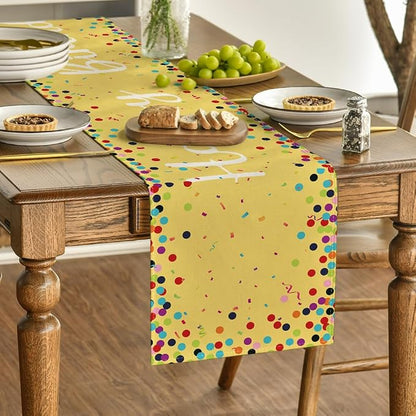 Artoid Mode Polka Dot Yellow Happy Birthday Table Runner, Seasonal Summer - Image 3