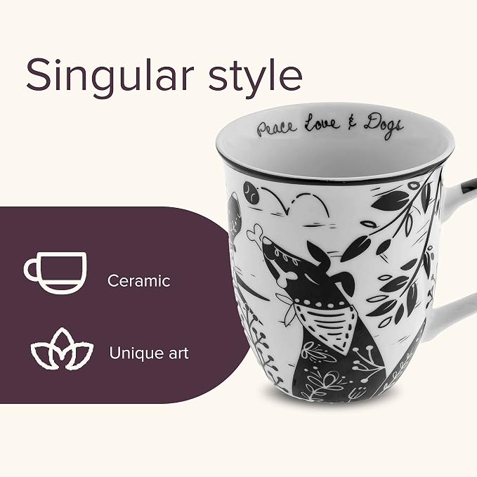 Karma Gifts 16 oz Black and White Boho Mug Dog - Image 3