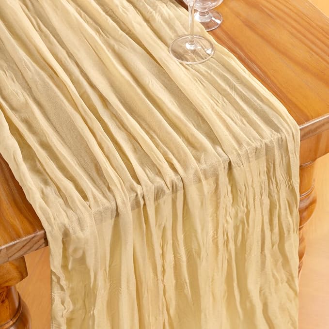 DeZerlor Champagne Cheesecloth Table Runners 10 Pack Summer Boho Runners | - Image 4
