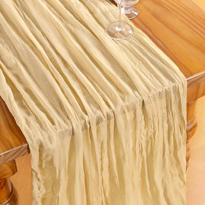 DeZerlor Champagne Cheesecloth Table Runners 6 Pack Summer Boho Runners | - Image 4