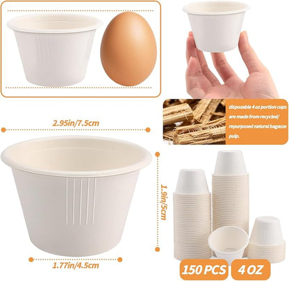 LeonBach 150 Pack 4 oz Natural Bagasse Fiber Paper Bowls, Small Disposable - Image 2