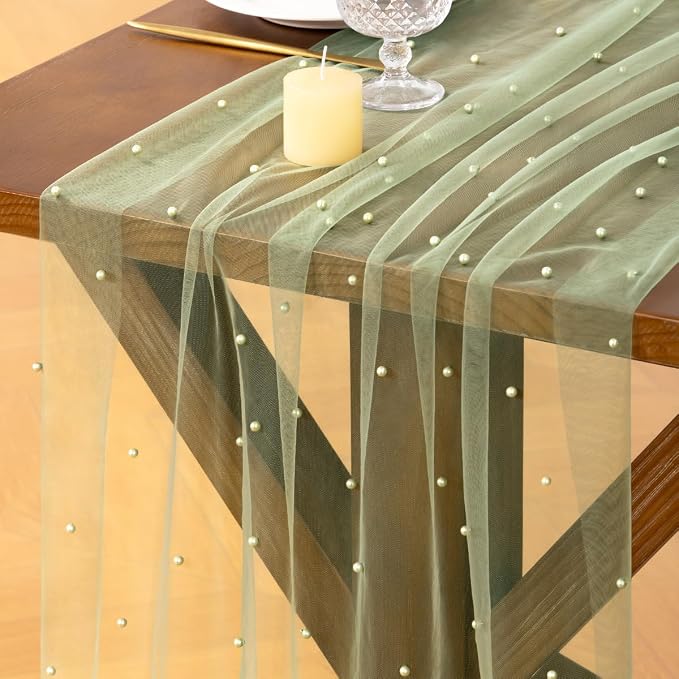 Pearl Table Runner Summer Tulle Gauze Sheer Wedding Party Home Decor | Sage by Socomi