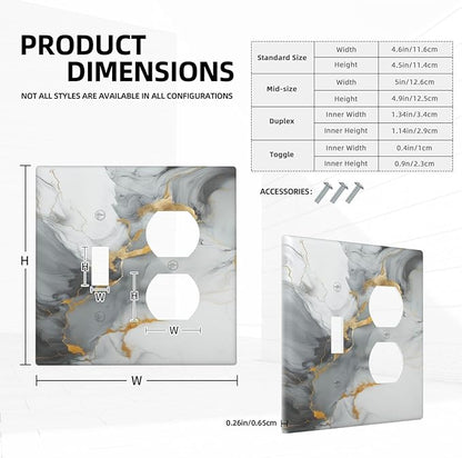 Light Switch Cover Plate Gray/Gold Marble Abstract Modern Luxury 2 Gang Decorative Switch Plates 1 Toggle Duplex Combo Outlet Covers GFCI Wall Plates for Bathroom Bedroom Decor