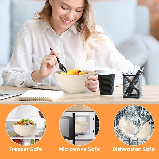 Unbreakable Cereal Bowls Set of 8, 26 Oz Wheat Straw Bowl Sets, Microwave & - Image 6