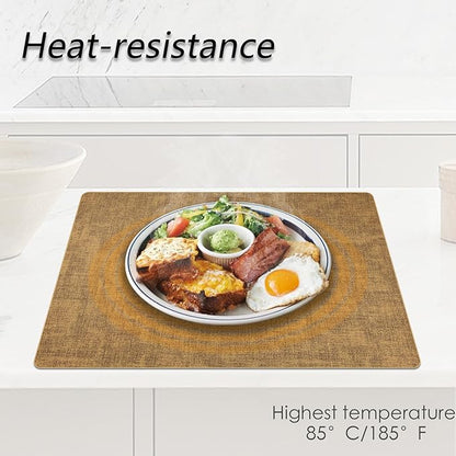Placemats Set of 6 Faux Leather Heat Resistant Tables Mats Waterproof Oilproof Wipeable Reversible Anti-Slip Place Mats for Kitchen/Dining/Party/Outdoor 11.8" x 16.9", Caramel