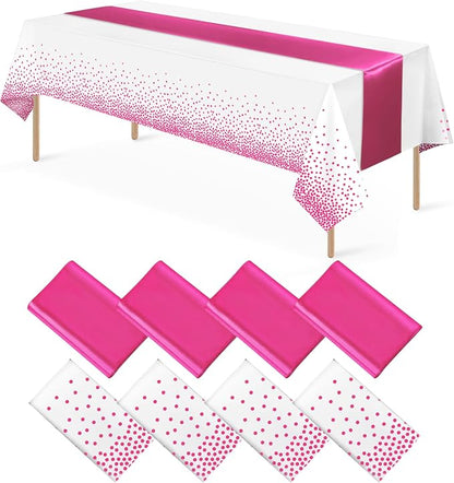 MASHAN 8Pack Disposable Plastic Party Tablecloths & Satin Table Runner Set by MASHAN