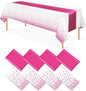 MASHAN 8Pack Disposable Plastic Party Tablecloths & Satin Table Runner Set by MASHAN