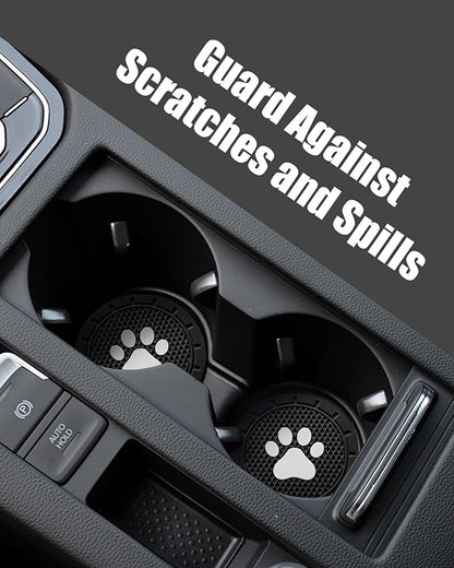 4 Pack Car Cup Coasters, Universal Dog Paw Print Non-Slip Silicone Cup Holder Inserts, Car Interior Accessories, Black