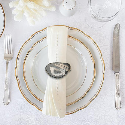 CozyTower Agate Napkin Rings Set of 4, Gold Napkin Holders for Cloth Napkins, Unique Wedding Decorations Napkin Ring Kitchen Accessories for Dinner Party (Black Agate)