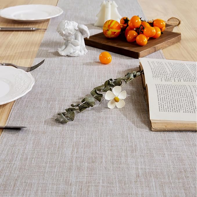 Cotton Linen Table Runner, 13x72 Inch Light Coffee - Image 2